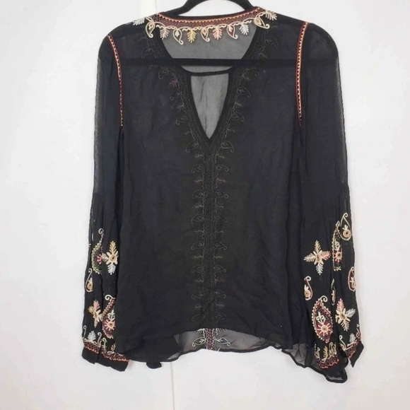Anthropologie Love Sam Sheer & Embroidered Long Sleeve Women's Blouse Medium - Picture 8 of 9